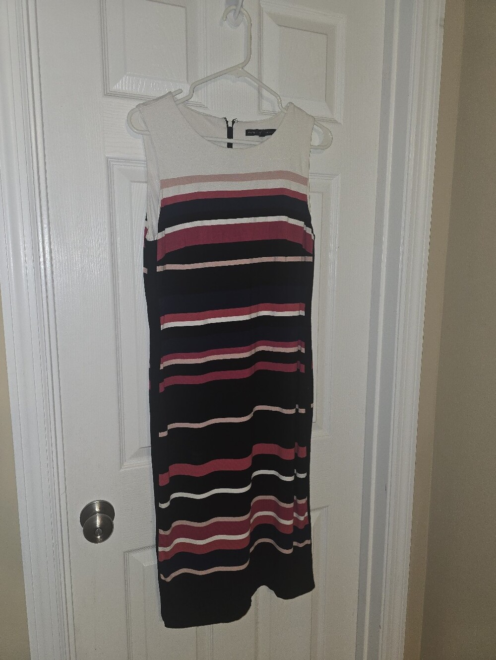 White House Black Market Striped Midi Sheath Dress in Black, Pink & Cream